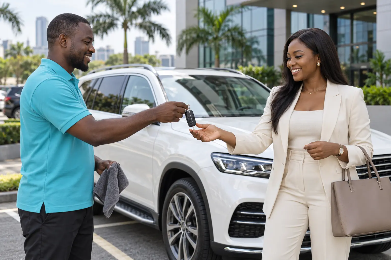 Illustrative customer discussing mobile vehicle care