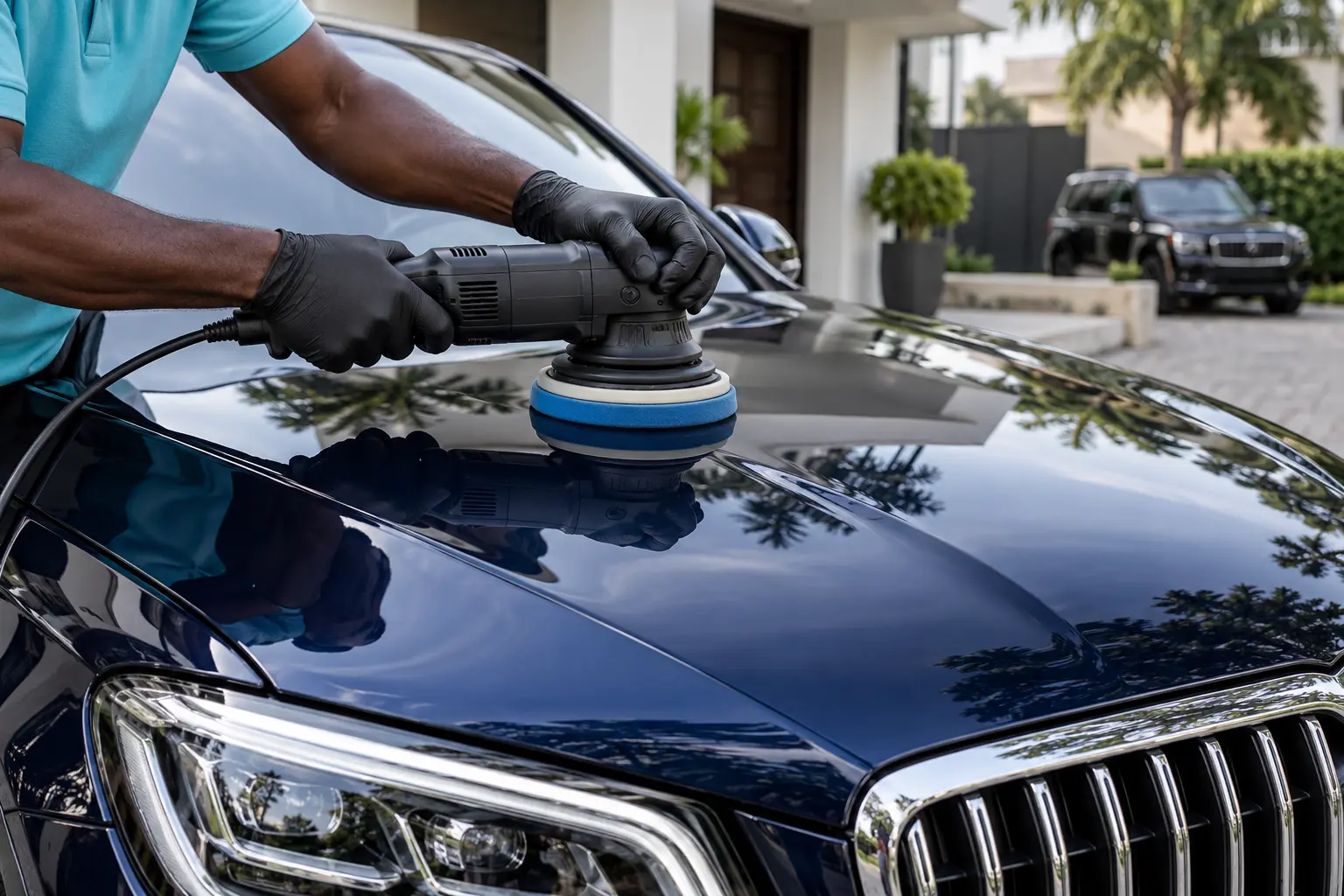 Illustrative professional polishing equipment in use